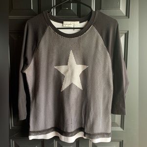 Fashion Bug Women’s Black White Mesh Star Top Shirt